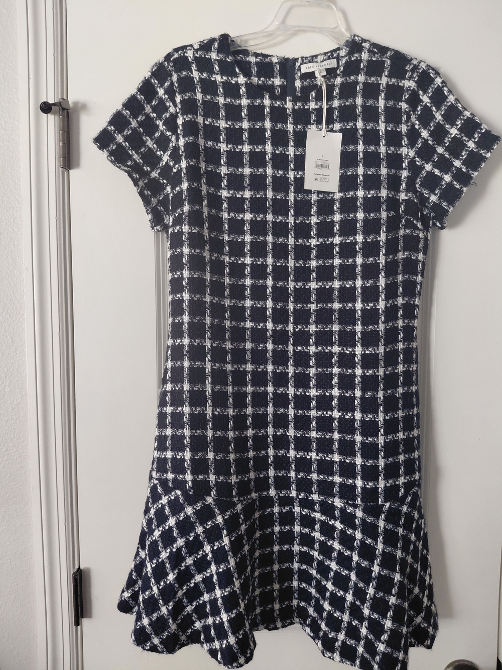 Free Assembly Black & White Check Tweed Short Sleeve Dress